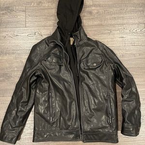 Men’s Medium Pleather Hooded Jacket